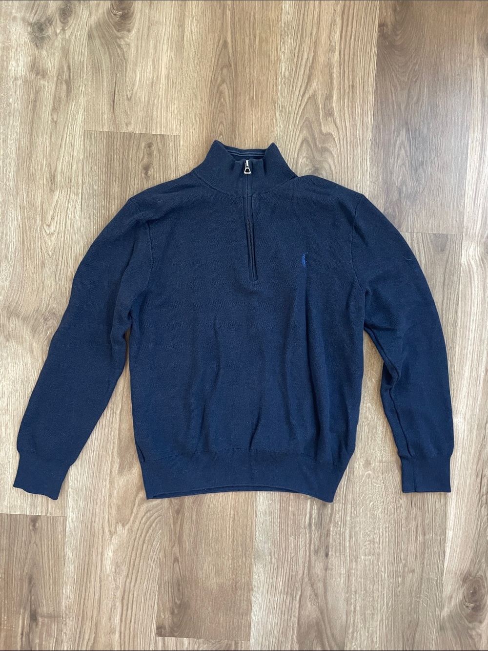 Ralph Lauren Navy Zip-Front Knit Sweater 100% Cotton - Size Medium